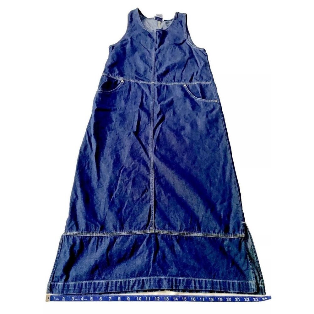 Basic Editions Womens Denim Sleeveless Jumper Dress M Medium Blue Cotton